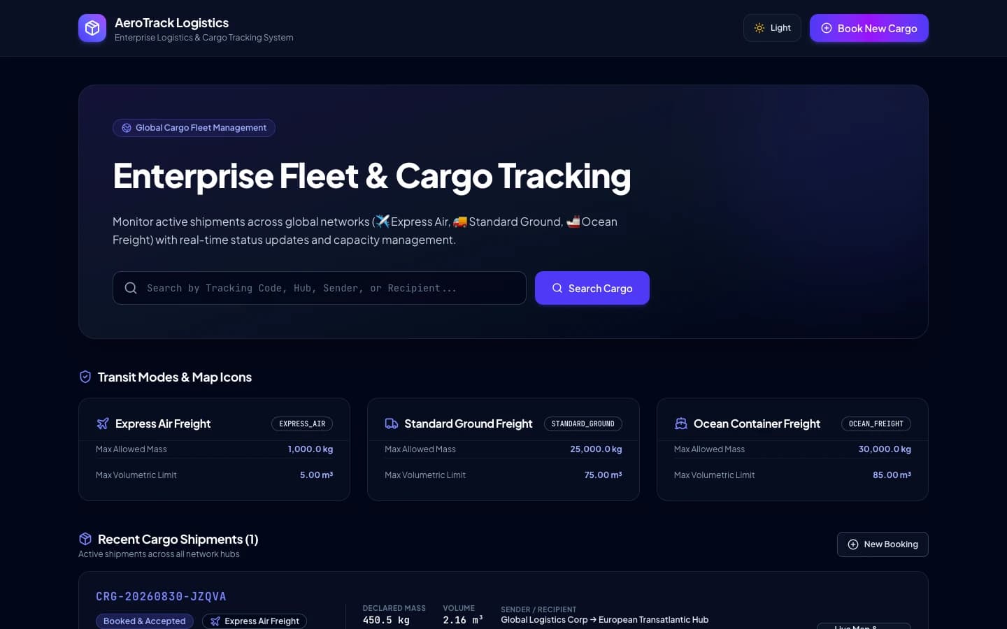 Capture d'écran AeroTrack Logistics